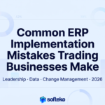 Featured image showing the most common ERP implementation mistakes trading businesses make, including leadership, data migration, and change management challenges.
